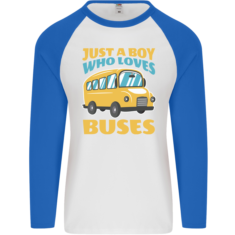 Just a Boy Who Loves Buses Bus Mens L/S Baseball T-Shirt White/Royal Blue