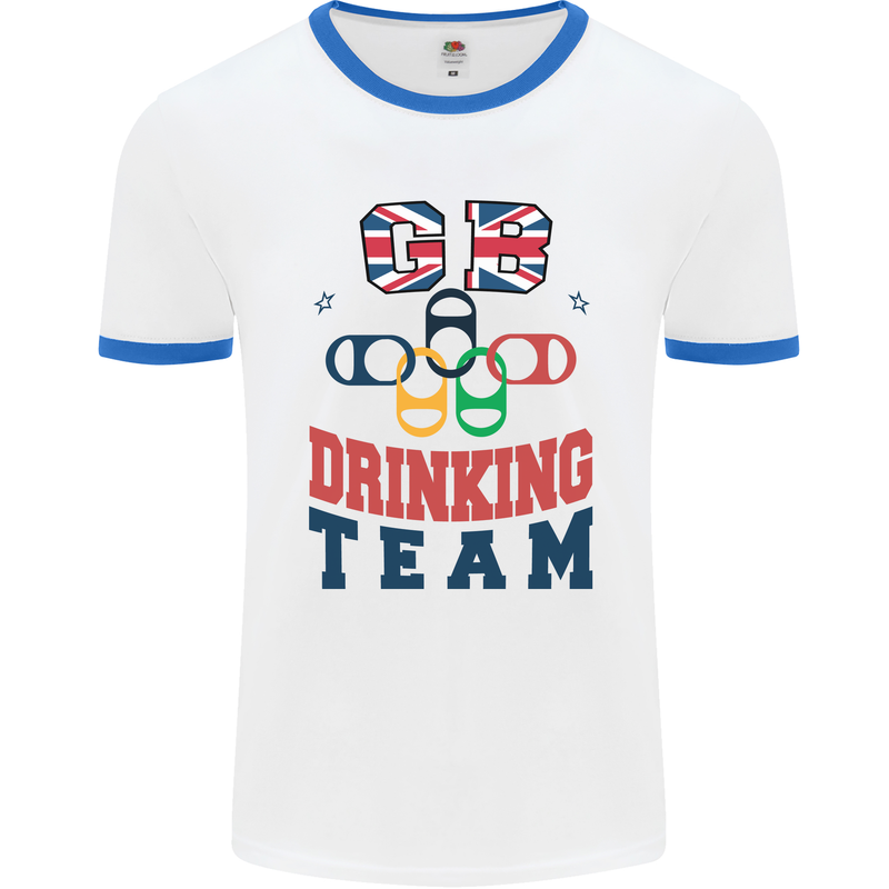 GB Drinking Team Funny Stag Do Doo Beer Mens Ringer T-Shirt White/Royal Blue