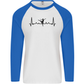 Ballet Dancer ECG Dancing Ballerina Pulse Mens L/S Baseball T-Shirt White/Royal Blue