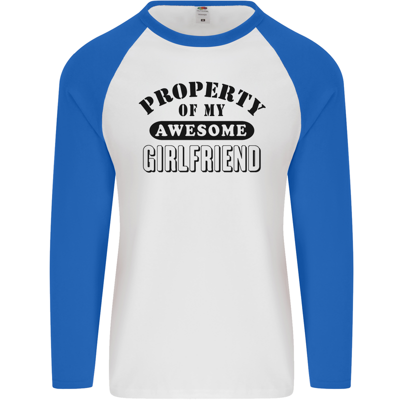 Property of My Awesome Girlfriend Funny Mens L/S Baseball T-Shirt White/Royal Blue