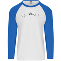 Mountain ECG Hiking Trekking Climbing Pulse Mens L/S Baseball T-Shirt White/Royal Blue