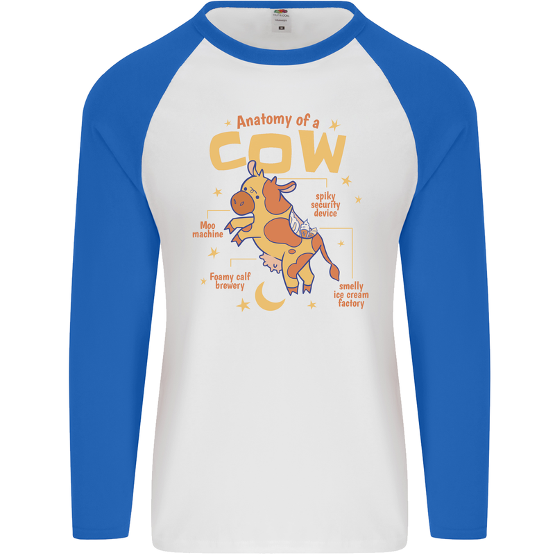 Anatomy of a Cow Funny Mens L/S Baseball T-Shirt White/Royal Blue
