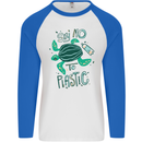 Climate Change Say No To Plastic Mens L/S Baseball T-Shirt White/Royal Blue