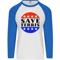 Save Ferris Funny 80's Movie Mens L/S Baseball T-Shirt White/Royal Blue