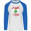 Torn Lebanon Flag Lebanese Day Football Mens L/S Baseball T-Shirt White/Royal Blue