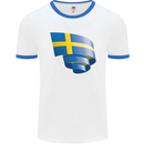Curled Swedish Flag Sweden Day Football Mens Ringer T-Shirt White/Royal Blue