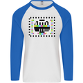TV Test Pattern as Worn by Mens L/S Baseball T-Shirt White/Royal Blue