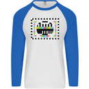 TV Test Pattern as Worn by Mens L/S Baseball T-Shirt White/Royal Blue