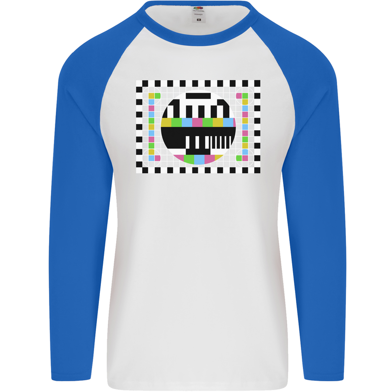 TV Test Pattern as Worn by Mens L/S Baseball T-Shirt White/Royal Blue