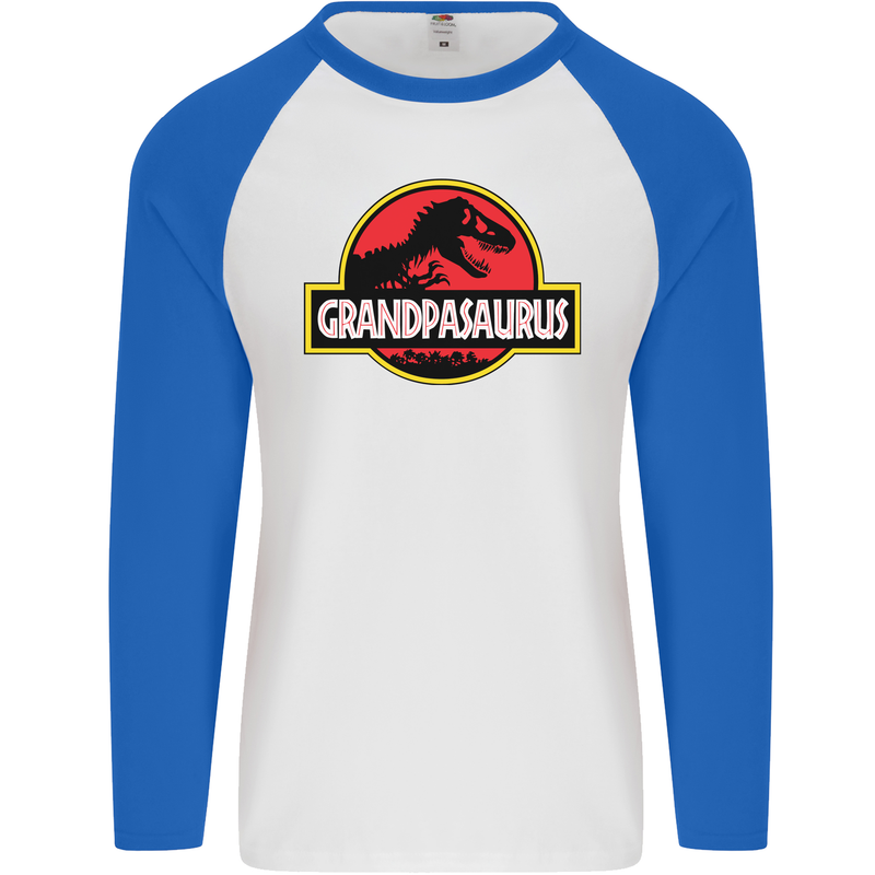 Grandpasaurus Funny Grandpa Grandad Mens L/S Baseball T-Shirt White/Royal Blue