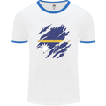 Torn Nauru Flag Nauruan Day Football Mens Ringer T-Shirt White/Royal Blue