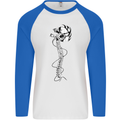 Headphone Wearing Skull Spine Mens L/S Baseball T-Shirt White/Royal Blue