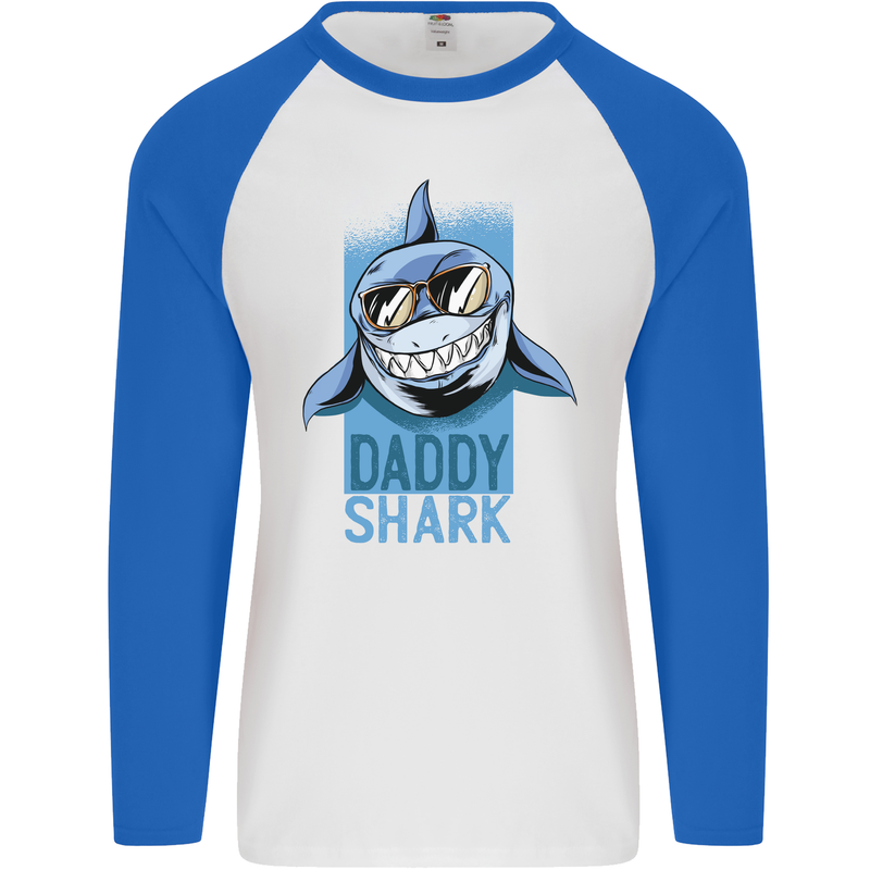 Daddy Shark Funny Father's Day Mens L/S Baseball T-Shirt White/Royal Blue