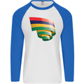 Curled Mauritius Flag Mauritians Day Football Mens L/S Baseball T-Shirt White/Royal Blue