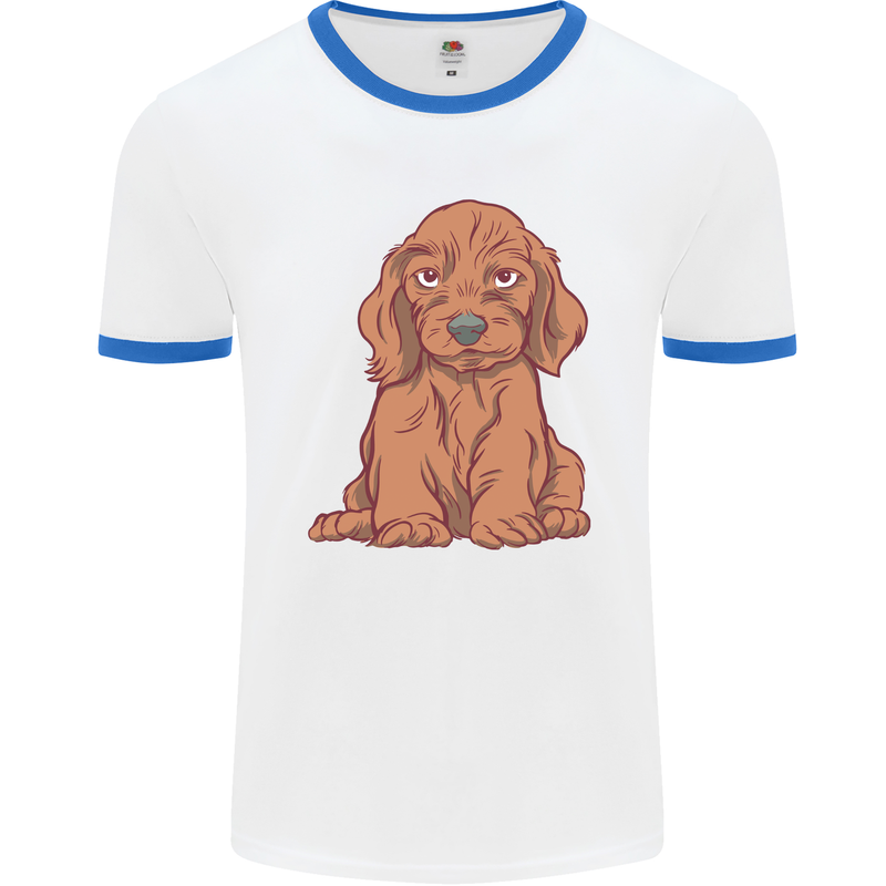 A Dachshund Puppy Dog Mens Ringer T-Shirt White/Royal Blue