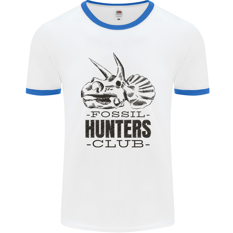 Fossil Hunters Club Paleontology Dinosaurs Mens Ringer T-Shirt White/Royal Blue