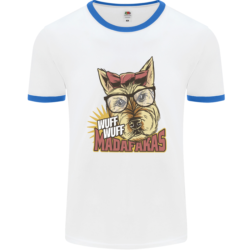 Wuff Wuff Madafacas Funny Dog Mens Ringer T-Shirt White/Royal Blue