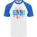 Roller Skating Just Roll With It Boots Mens S/S Baseball T-Shirt White/Royal Blue