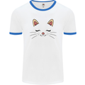 Cute Cat Face Mens Ringer T-Shirt White/Royal Blue