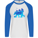 A Blue Flame Grizzly Bear Mens L/S Baseball T-Shirt White/Royal Blue