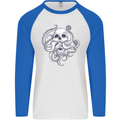 Cthulhu Skull Mens L/S Baseball T-Shirt White/Royal Blue