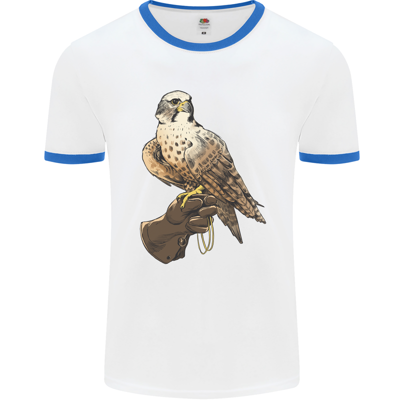 A Falcon Falconry Mens Ringer T-Shirt White/Royal Blue