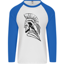 Spartan Helmet Training Bodybuilding MMA Mens L/S Baseball T-Shirt White/Royal Blue