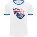 Curled British Flag Union Jack Britain Mens Ringer T-Shirt White/Royal Blue