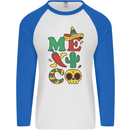 Symbols of Mexico Mens L/S Baseball T-Shirt White/Royal Blue