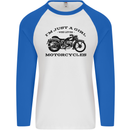 A Girl Who Loves Motorcycles Biker Mens L/S Baseball T-Shirt White/Royal Blue