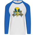 An Alien Eating Magic Mushrooms LSD Mens L/S Baseball T-Shirt White/Royal Blue