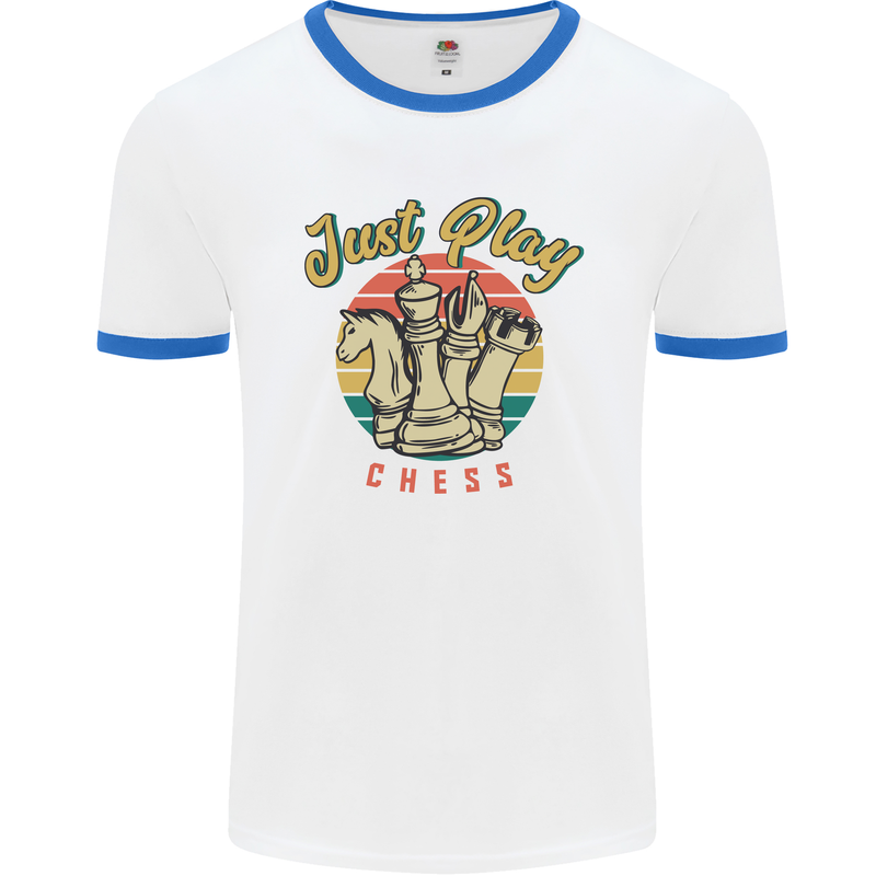 Just Play Chess Mens Ringer T-Shirt White/Royal Blue