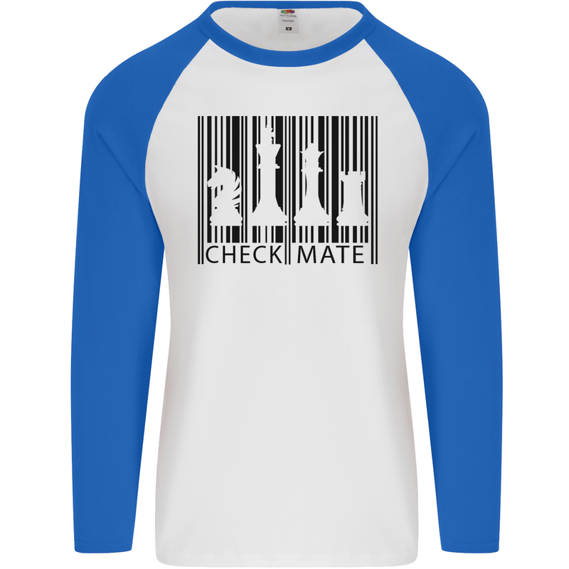 Chess Barcode Player Mens L/S Baseball T-Shirt White/Royal Blue