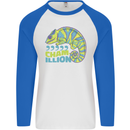 Comma Chameleon Funny Lizard Mens L/S Baseball T-Shirt White/Royal Blue