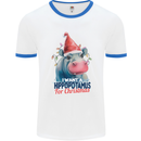 Hippopotamus For Christmas Hippo Xmas Mens Ringer T-Shirt White/Royal Blue