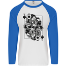 Sniper Card Military Army Special Forces Mens L/S Baseball T-Shirt White/Royal Blue