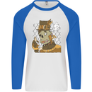 Steampunk Zombie Halloween Mens L/S Baseball T-Shirt White/Royal Blue