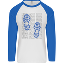 Rise & Run Running Marathon Cross Country Runner Mens L/S Baseball T-Shirt White/Royal Blue