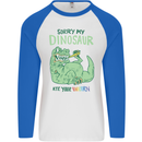 My Dinosaur Ate Your Unicorn T-Rex Funny Mens L/S Baseball T-Shirt White/Royal Blue