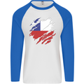 Torn Chile Flag Chilean Day Football Mens L/S Baseball T-Shirt White/Royal Blue