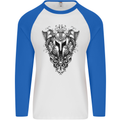 Viking Helmet Valhalla Gym Training Top Mens L/S Baseball T-Shirt White/Royal Blue