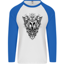 Viking Helmet Valhalla Gym Training Top Mens L/S Baseball T-Shirt White/Royal Blue