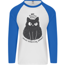 No Touchy Touchy Cat Mens L/S Baseball T-Shirt White/Royal Blue