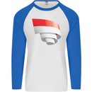 Curled Indonesia Flag Indonesian Day Football Mens L/S Baseball T-Shirt White/Royal Blue