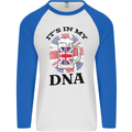 British Beer It's in My DNA Union Jack Flag Mens L/S Baseball T-Shirt White/Royal Blue