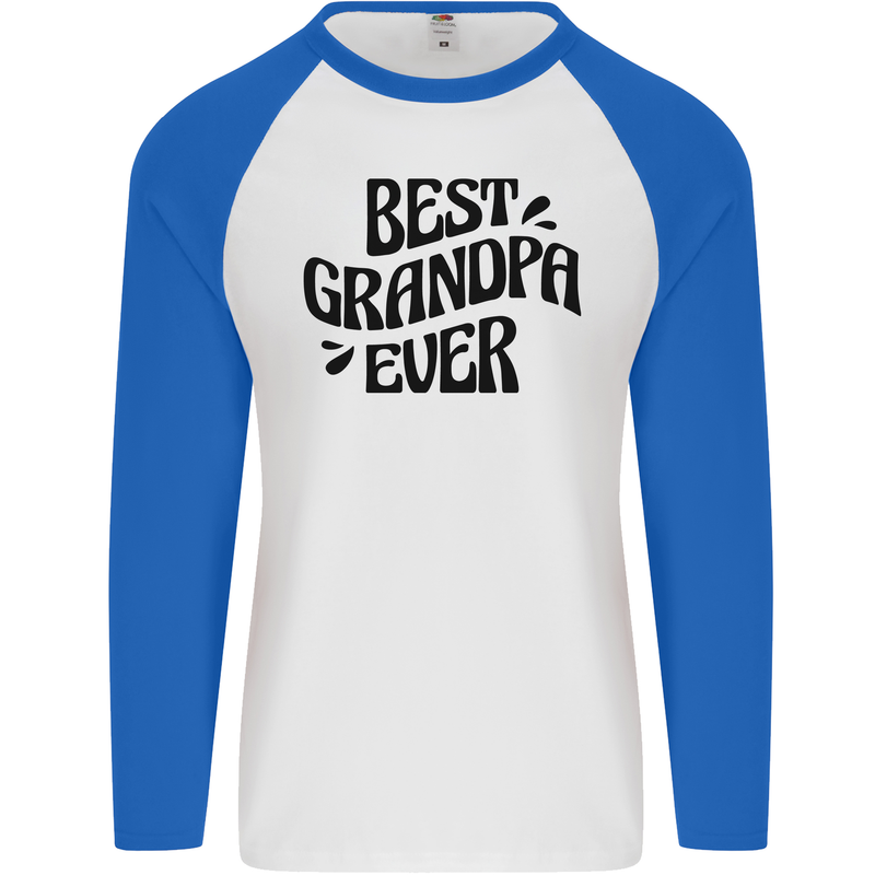 Grandparents Day Best Grandpa Ever Mens L/S Baseball T-Shirt White/Royal Blue