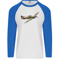 A Hawker Hurricane Flying Solo Mens L/S Baseball T-Shirt White/Royal Blue