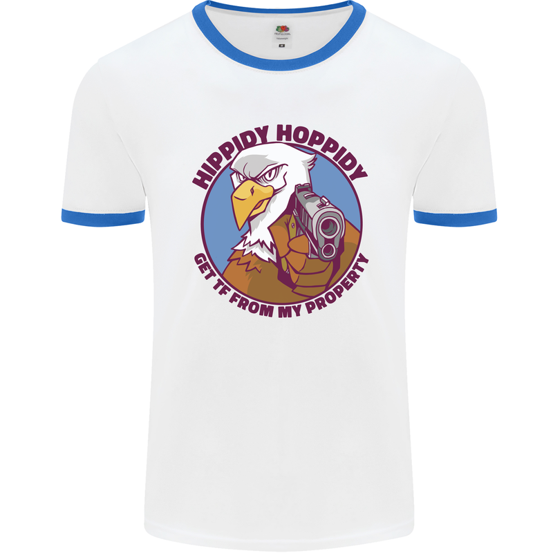Hippidy Hoppidy Get Off My Property Gun Rights Mens Ringer T-Shirt White/Royal Blue