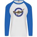 Hawker Hurricane With RAF Ensign Mens L/S Baseball T-Shirt White/Royal Blue