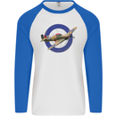 Hawker Hurricane With RAF Ensign Mens L/S Baseball T-Shirt White/Royal Blue